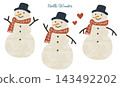 Cute snowman vector illustration set 143492202