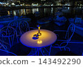 Nighttime Outdoor Table Setting by the Water 143492290