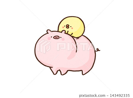 一頭豬背著一隻小雞(背馱) 一頭豬背著一隻小雞(背馱) 143492335