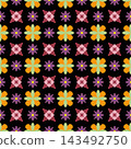 Retro Geometric Floral Seamless Pattern Background on Black 143492750