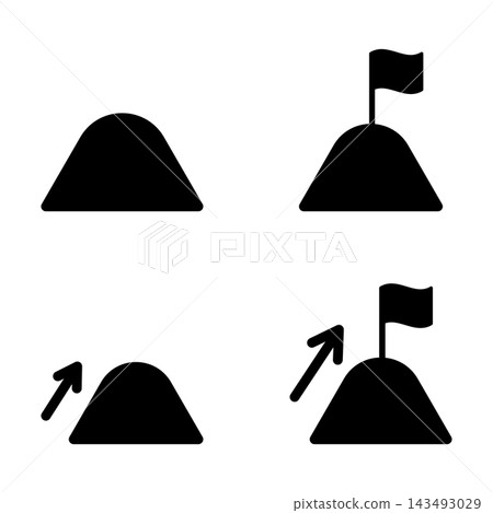 A set of simple icons inspired by mountain climbing and reaching a goal. A set of simple icons inspired by mountain climbing and reaching a goal. 143493029