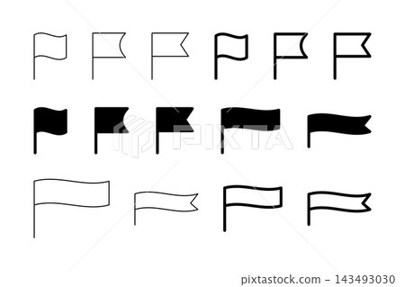 A set of simple flag icons with various shapes and line thicknesses. A set of simple flag icons with various shapes and line thicknesses. 143493030