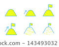 A set of simple mountain icons representing the process of achieving goals and reaching the summit. 143493032
