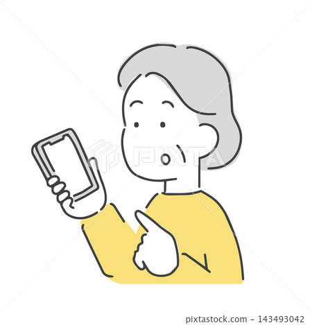 An illustration of a middle-aged woman having trouble using her smartphone. An illustration of a middle-aged woman having trouble using her smartphone. 143493042