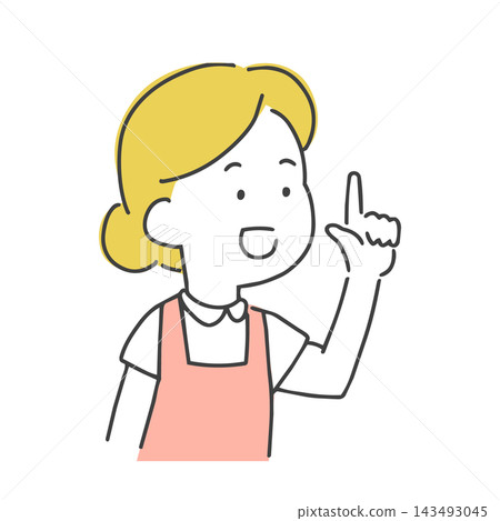 An illustration of a woman in an apron pointing. An illustration of a woman in an apron pointing. 143493045