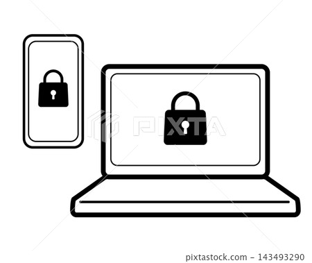 Smartphone and laptop security icons with locks Smartphone and laptop security icons with locks 143493290