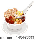 Vector illustration of traditional Chinese sweet soup with lotus root, red dates, ginkgo nuts, and longan isolated on a white background 143493553