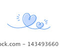 A hand-drawn, romantic illustration of large and small hearts drawn in blue lines and light blue on a white background, representing love, friendship, and a sense of security. 143493660
