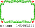Blue dark gradient frame with roses and green curves by side 143493811