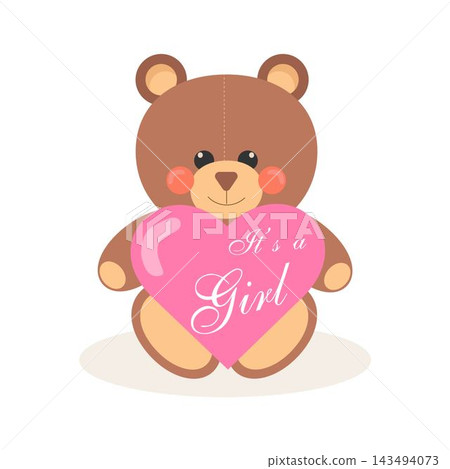 t's a girl lettering.Bear with love heart t's a girl lettering.Bear with love heart 143494073