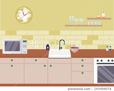 Kitchen with furniture set interior Kitchen with furniture set interior 143494074