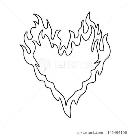 Outline burning heart icon. Heart silhouette with fire, blazing love pictogram Outline burning heart icon. Heart silhouette with fire, blazing love pictogram 143494106
