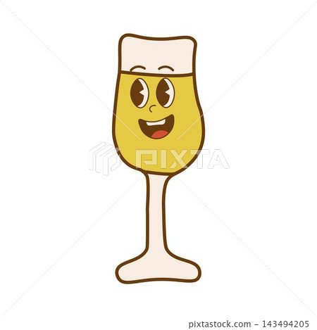 Retro style Wineglass. Cartoon mascot character. Isolated on white background Retro style Wineglass. Cartoon mascot character. Isolated on white background 143494205