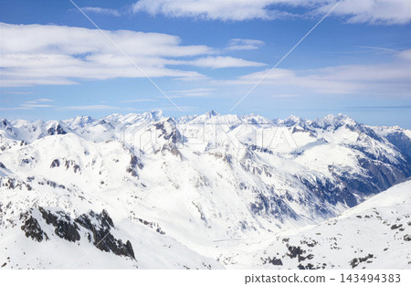 Snowy Mountain Range Panorama at Leckipass, Switzerland Snowy Mountain Range Panorama at Leckipass, Switzerland 143494383
