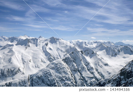 Snowy Mountain Range Panorama from Leckipass, Switzerland 143494386