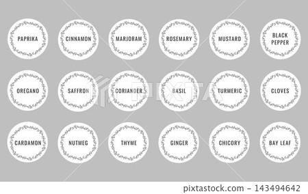 Cardboard stickers or labels for jars of spices and herbs Cardboard stickers or labels for jars of spices and herbs 143494642