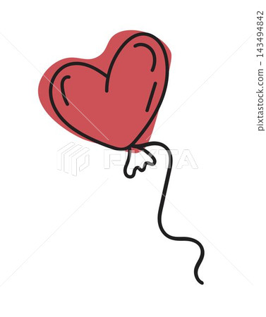 Heart shaped balloon. Hand-drawn illustration in doodle style. Perfect for cards, logo, invitations, decorations, birthday designs. Isolated on white background Heart shaped balloon. Hand-drawn illustration in doodle style. Perfect for cards, logo, invitations, decorations, birthday designs. Isolated on white background 143494842