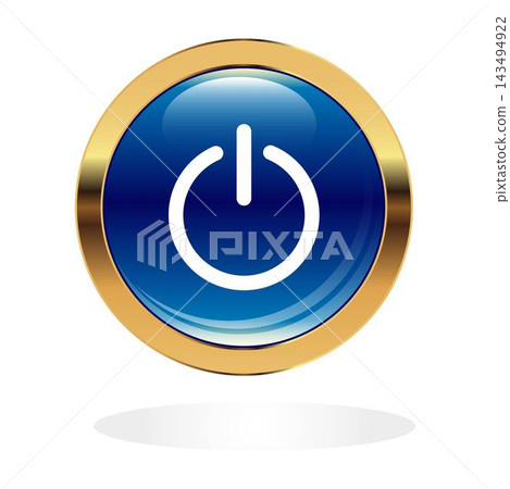Power sign on blue glossy button Power sign on blue glossy button 143494922