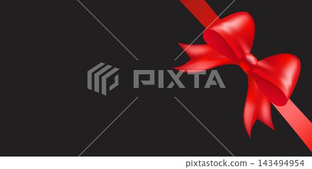 Shiny red color satin ribbon on black background Shiny red color satin ribbon on black background 143494954