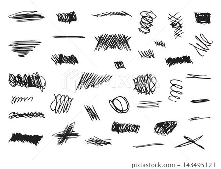 Scribbles and sketches, marker line set. Hand drawn abstract doodle pencil scratch mark for your design Scribbles and sketches, marker line set. Hand drawn abstract doodle pencil scratch mark for your design 143495121