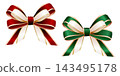 Two-piece set of red and green bow ribbons with gold trim and white ribbon overlay - vector image material. 143495178