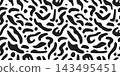 Seamless black and white abstract organic blob pattern with curvy irregular shapes, perfect for streetwear fabric printing, trendy packaging, urban fashion and bold graphic design 143495451