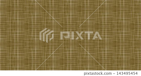 Seamless dark olive brown woven linen pattern with dense crosshatch lines in cream, ideal for natural fabric printing, textile design, upholstery and rustic home decor 143495454