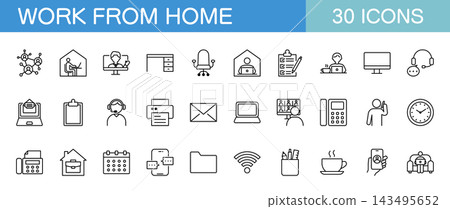 Line icon set related to working from home 143495652