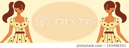 retro banner with elegant woman in polka dot dress vector illustration 143496341