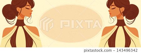 vintage postcard template featuring classy female character and empty frame vector vintage postcard template featuring classy female character and empty frame vector 143496342