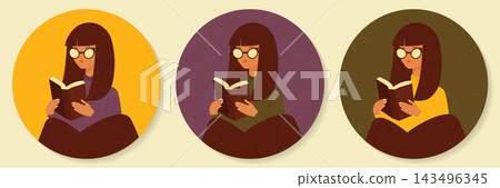 retro style book reader vector artwork with textured circles retro style book reader vector artwork with textured circles 143496345