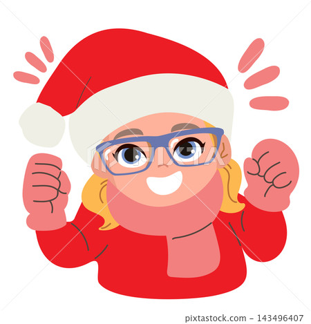 Cute White Girl Wearing Glasses and Santa Hat Celebrating Christmas Cute White Girl Wearing Glasses and Santa Hat Celebrating Christmas 143496407