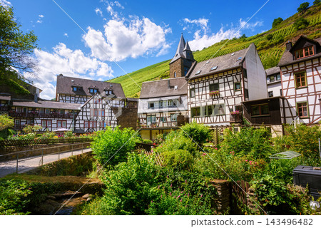 White half-timbered houses in Bacharach town, Germany White half-timbered houses in Bacharach town, Germany 143496482