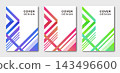 A set of three colored covers featuring a modern design combining geometric patterns and diagonal lines. 143496600