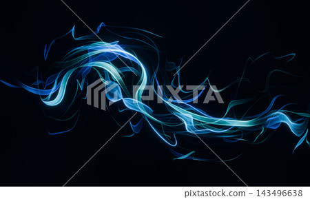 A fantastical abstract fractal art piece featuring flowing curves of blue and cyan light against a black background. A fantastical abstract fractal art piece featuring flowing curves of blue and cyan light against a black background. 143496638