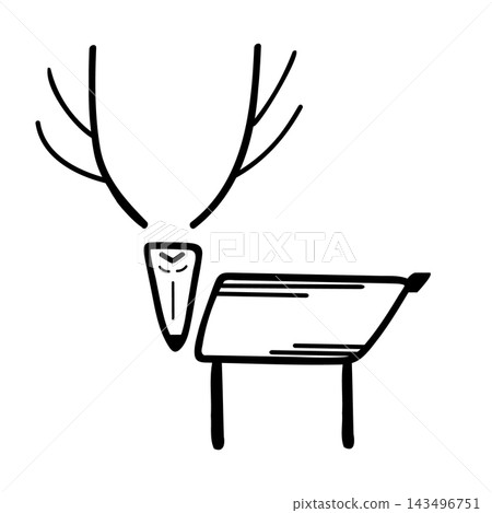 Linear reindeer or moose icon drawing in tribal style. Cartoon fairy elk character logo, vector isolated illustration. Linear reindeer or moose icon drawing in tribal style. Cartoon fairy elk character logo, vector isolated illustration. 143496751