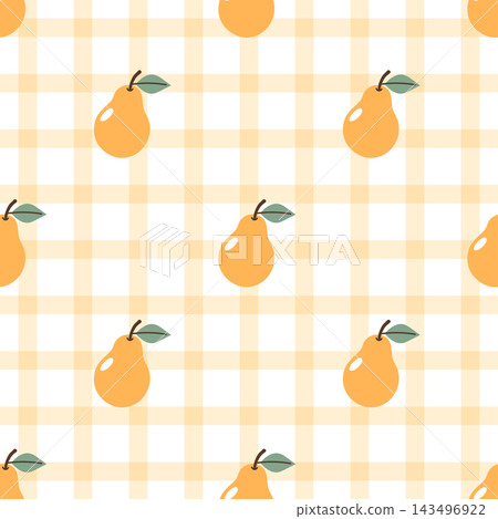 Seamless pattern with pear on a checkered background. Pears and Gingham Background. Seamless pattern with pear on a checkered background. Pears and Gingham Background. 143496922
