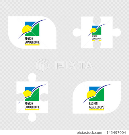 Guadeloupe Flag Rounded Shapes and Puzzle Set. 143497004