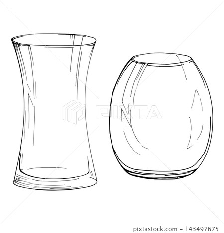 Stemless wine and flared highball glass. Rounded bowl, tall narrow silhouette. Single object isolated illustration hand drawn ink vector. Wine tasting sheets, bar menus, beverage presentation visuals. Stemless wine and flared highball glass. Rounded bowl, tall narrow silhouette. Single object isolated illustration hand drawn ink vector. Wine tasting sheets, bar menus, beverage presentation visuals. 143497675