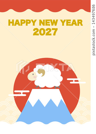 2027 New Year's Card, Year of the Sheep, Illustration: Mount Fuji (Vertical) 2027 New Year's Card, Year of the Sheep, Illustration: Mount Fuji (Vertical) 143497686