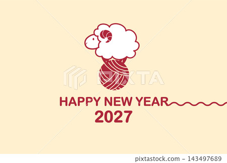 2027 New Year's Card, Year of the Sheep, Illustration, Yarn, Horizontal 2027 New Year's Card, Year of the Sheep, Illustration, Yarn, Horizontal 143497689