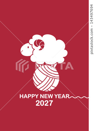 2027 New Year's Card, Year of the Sheep, Illustration, Yarn, Red 2027 New Year's Card, Year of the Sheep, Illustration, Yarn, Red 143497694