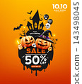 Happy Halloween sale text message, design elements, october discount promotion, trick or treat, poster 143498045