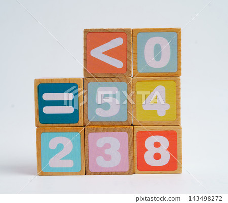 Number wood block cubes for learning Mathematic, education math concept. Number wood block cubes for learning Mathematic, education math concept. 143498272