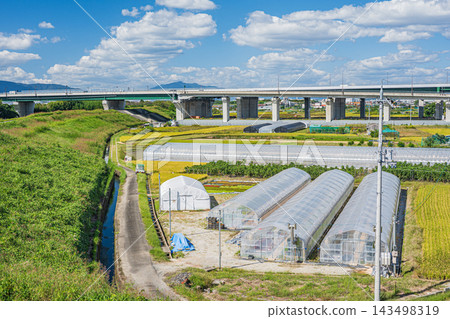 京都府京城陽市新名神高速公路木津川風景 京都府京城陽市新名神高速公路木津川風景 143498319