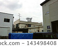 Cell phone base station equipment on top of a building 143498408