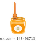 honey jar with dipper and bee label for food packaging branding and retail design 143498713