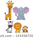 Cute cartoon safari animals set in flat style on white background 143498726