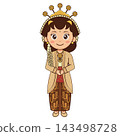 Cute cartoon javanese bride character in traditional attire 143498728