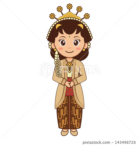 Cute cartoon javanese bride character in traditional attire 143498728